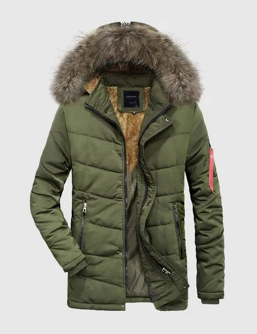Men's Winter Cotton Hooded Thick Warm Mid-Long Parka