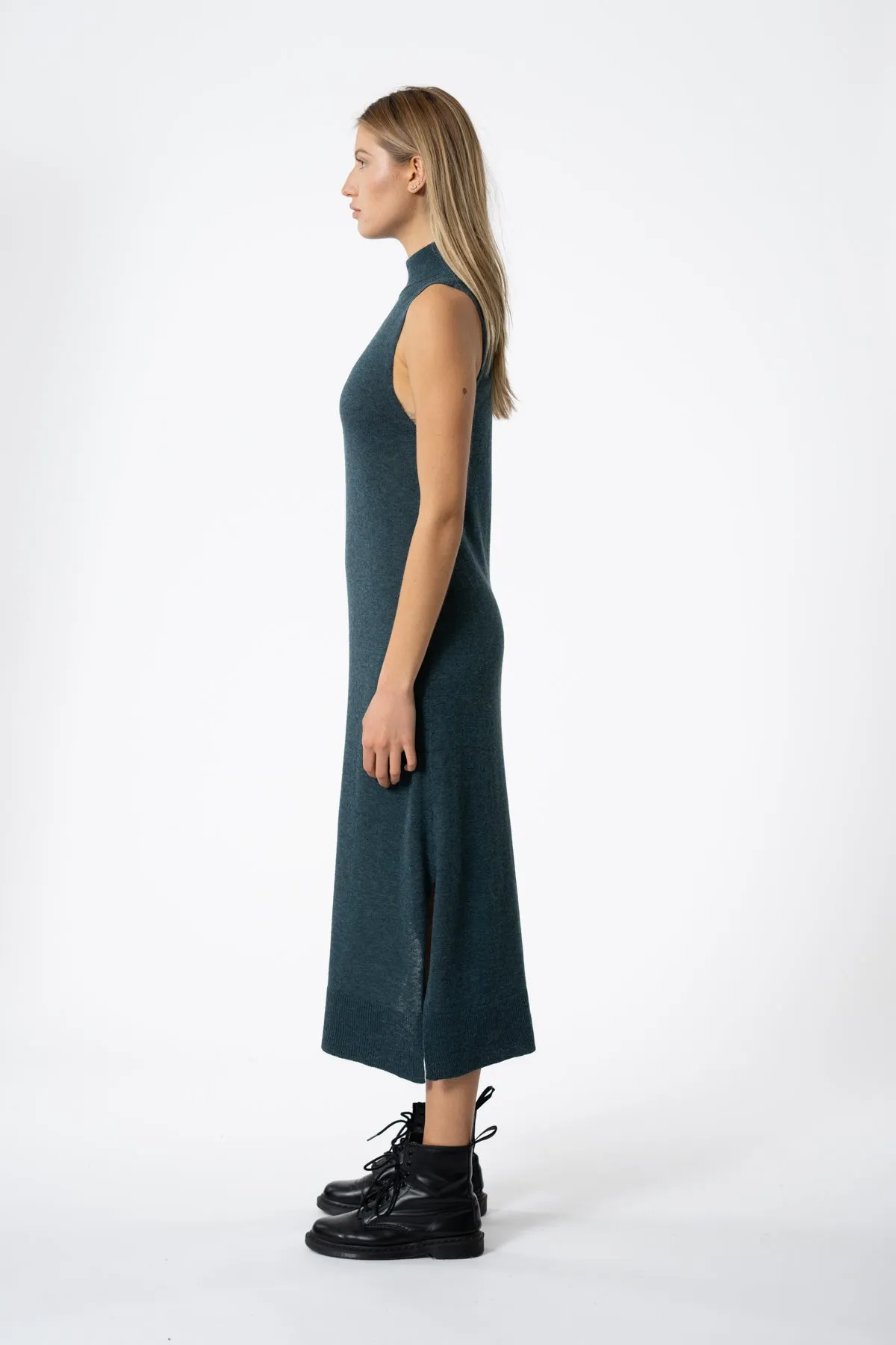 Merino Sweater Dress in Dragonfly Green