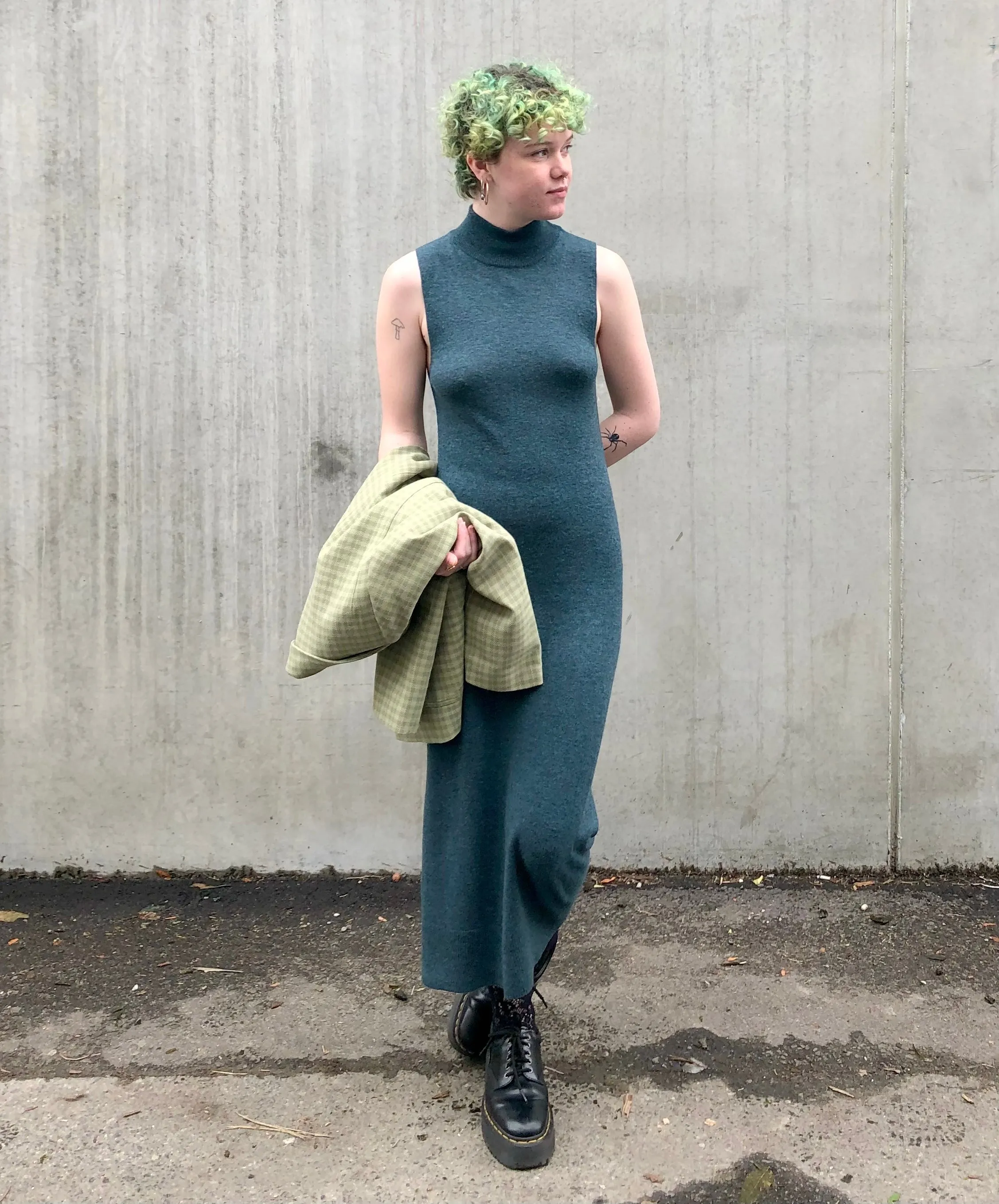 Merino Sweater Dress in Dragonfly Green