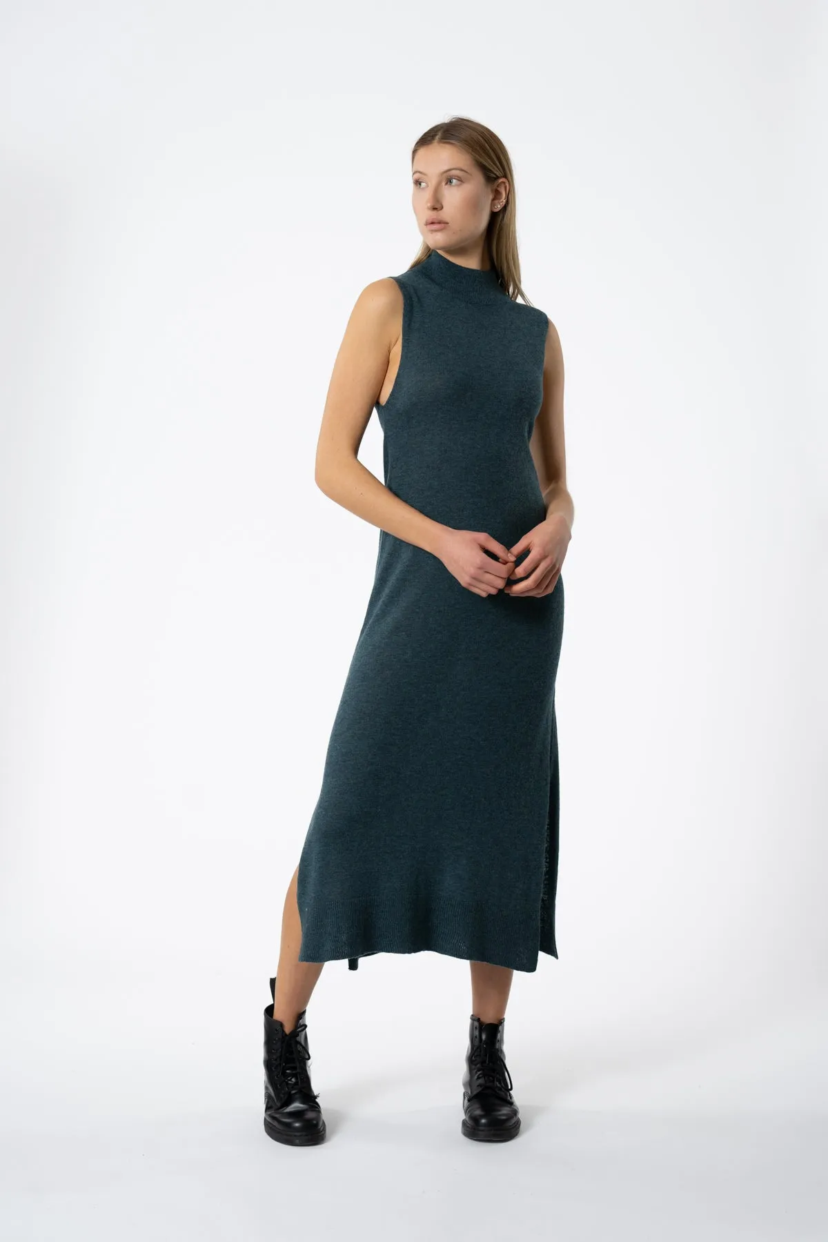 Merino Sweater Dress in Dragonfly Green