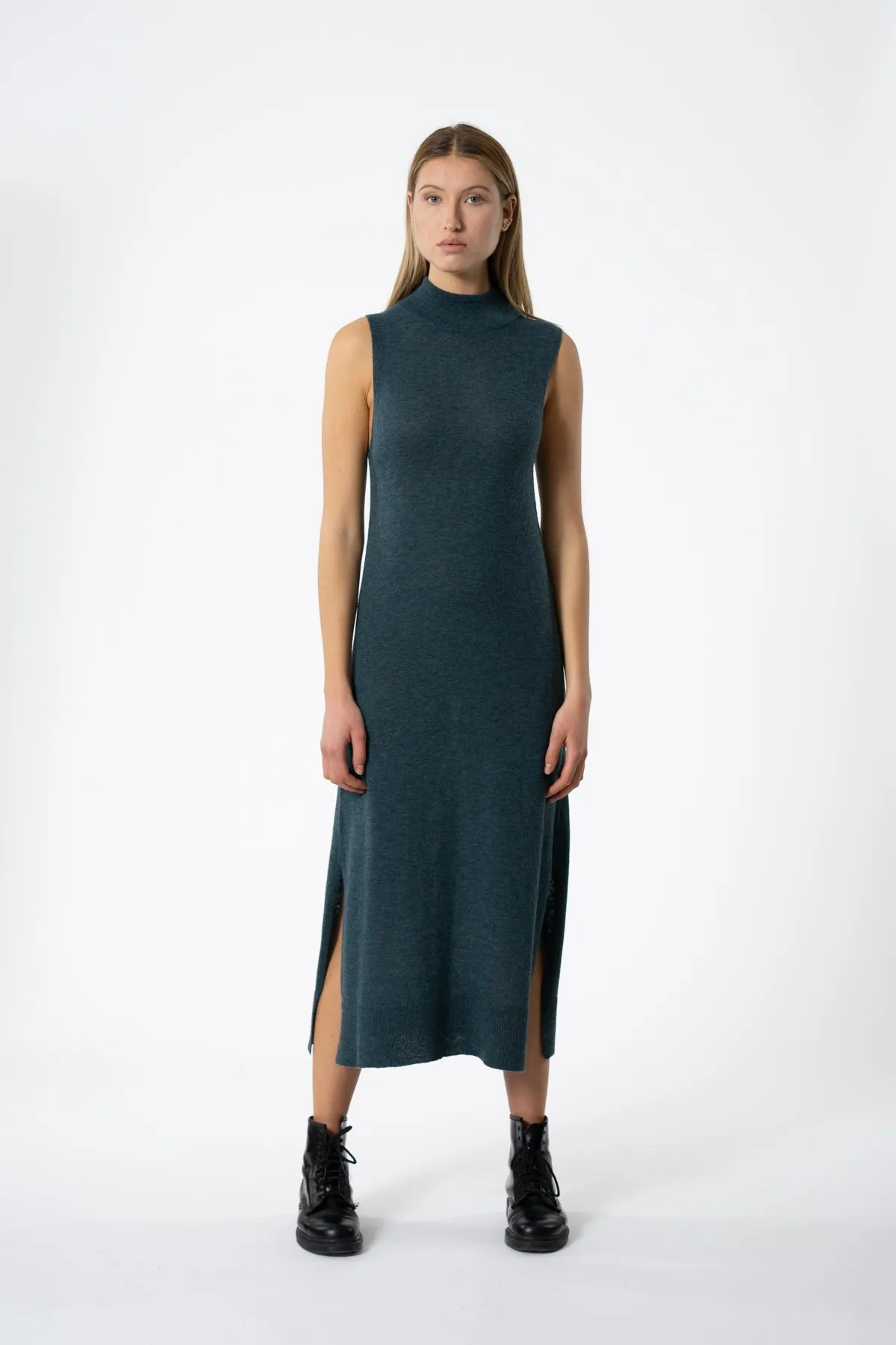 Merino Sweater Dress in Dragonfly Green