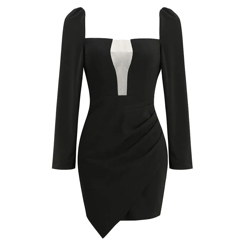 Mesh Square Neck Women's Mini Dress