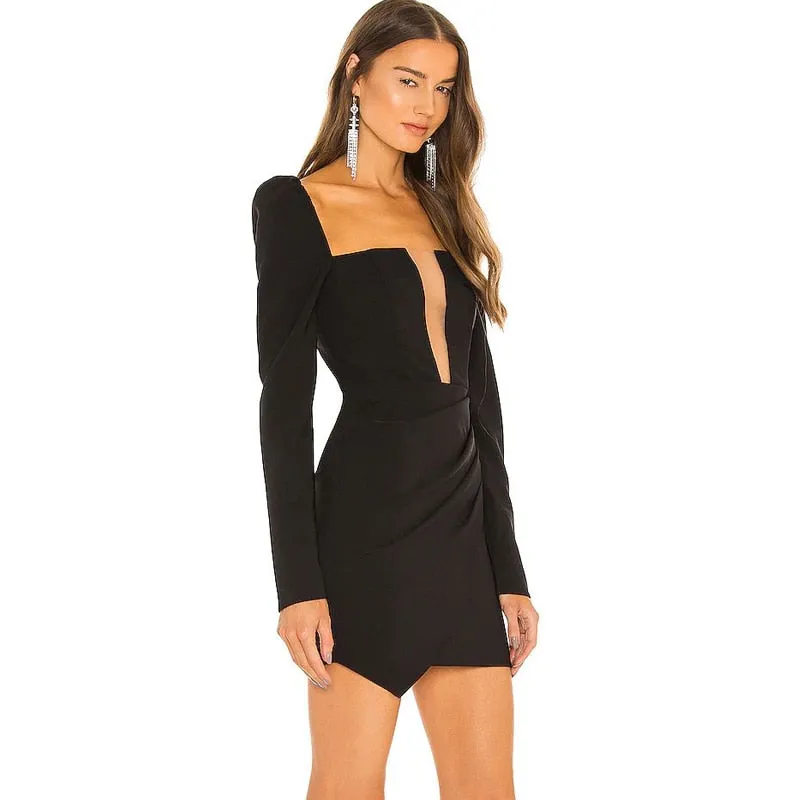 Mesh Square Neck Women's Mini Dress