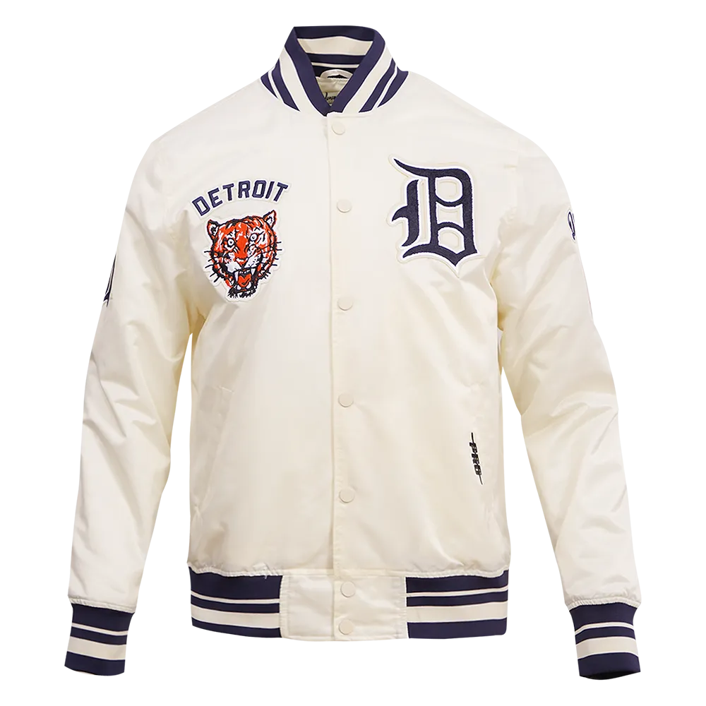 MLB DETROIT TIGERS RETRO CLASSIC MEN'S RIB SATIN JACKET (EGGSHELL/ MIDNIGHT NAVY)
