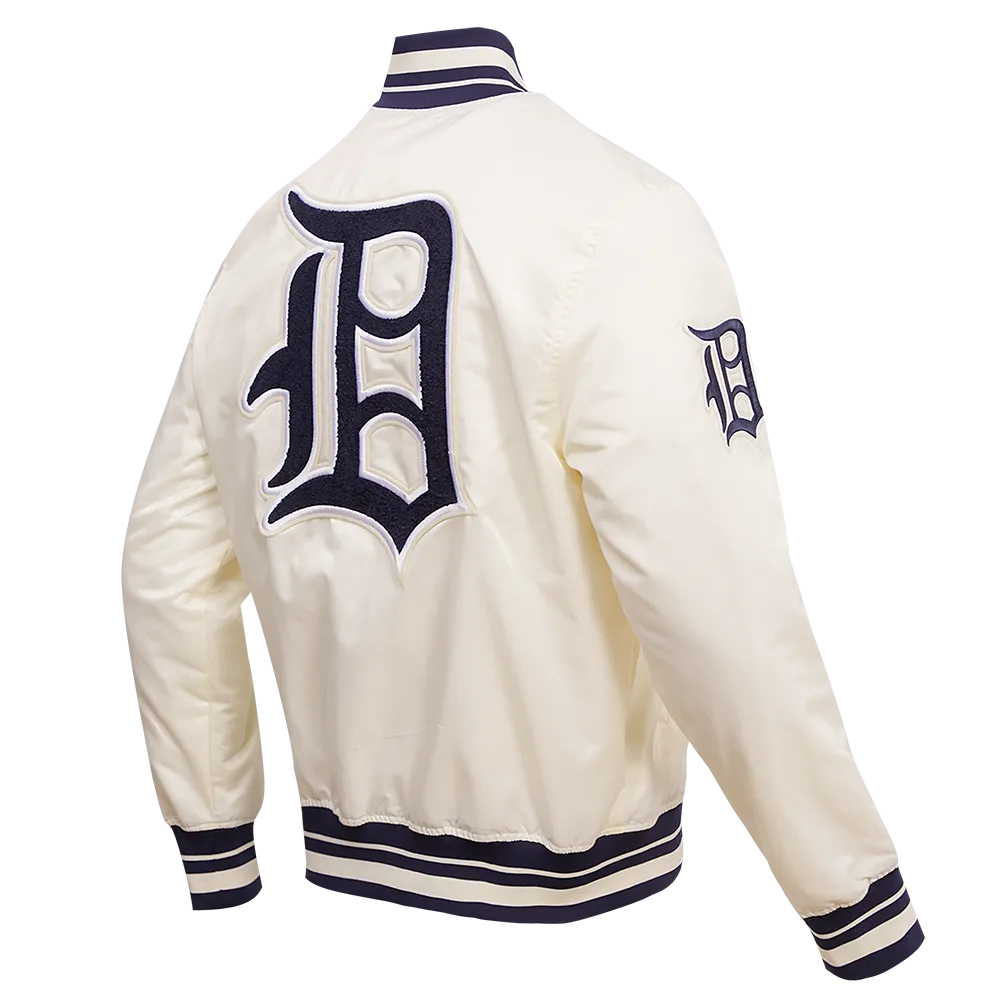 MLB DETROIT TIGERS RETRO CLASSIC MEN'S RIB SATIN JACKET (EGGSHELL/ MIDNIGHT NAVY)