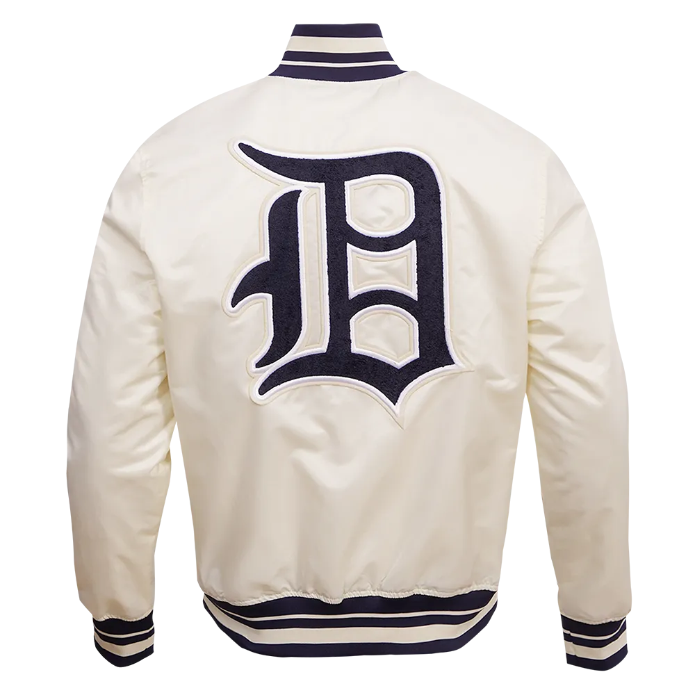 MLB DETROIT TIGERS RETRO CLASSIC MEN'S RIB SATIN JACKET (EGGSHELL/ MIDNIGHT NAVY)