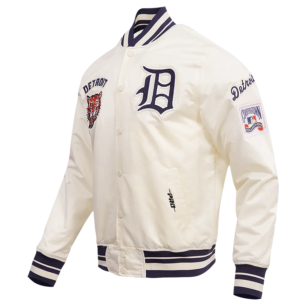 MLB DETROIT TIGERS RETRO CLASSIC MEN'S RIB SATIN JACKET (EGGSHELL/ MIDNIGHT NAVY)