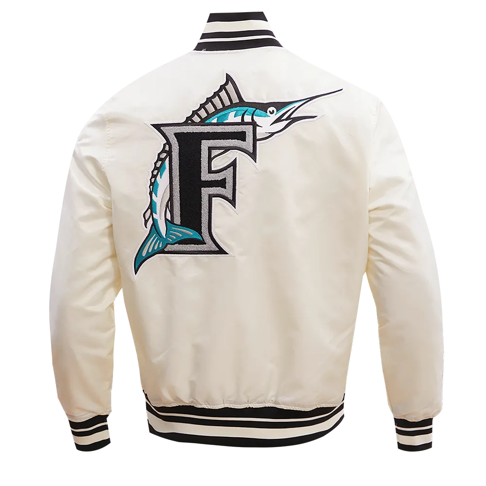 MLB FLORIDA MARLINS RETRO CLASSIC MEN'S RIB SATIN JACKET (EGGSHELL/BLACK)