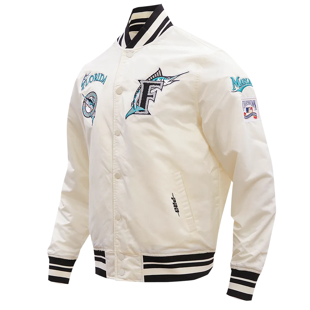 MLB FLORIDA MARLINS RETRO CLASSIC MEN'S RIB SATIN JACKET (EGGSHELL/BLACK)
