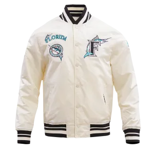 MLB FLORIDA MARLINS RETRO CLASSIC MEN'S RIB SATIN JACKET (EGGSHELL/BLACK)