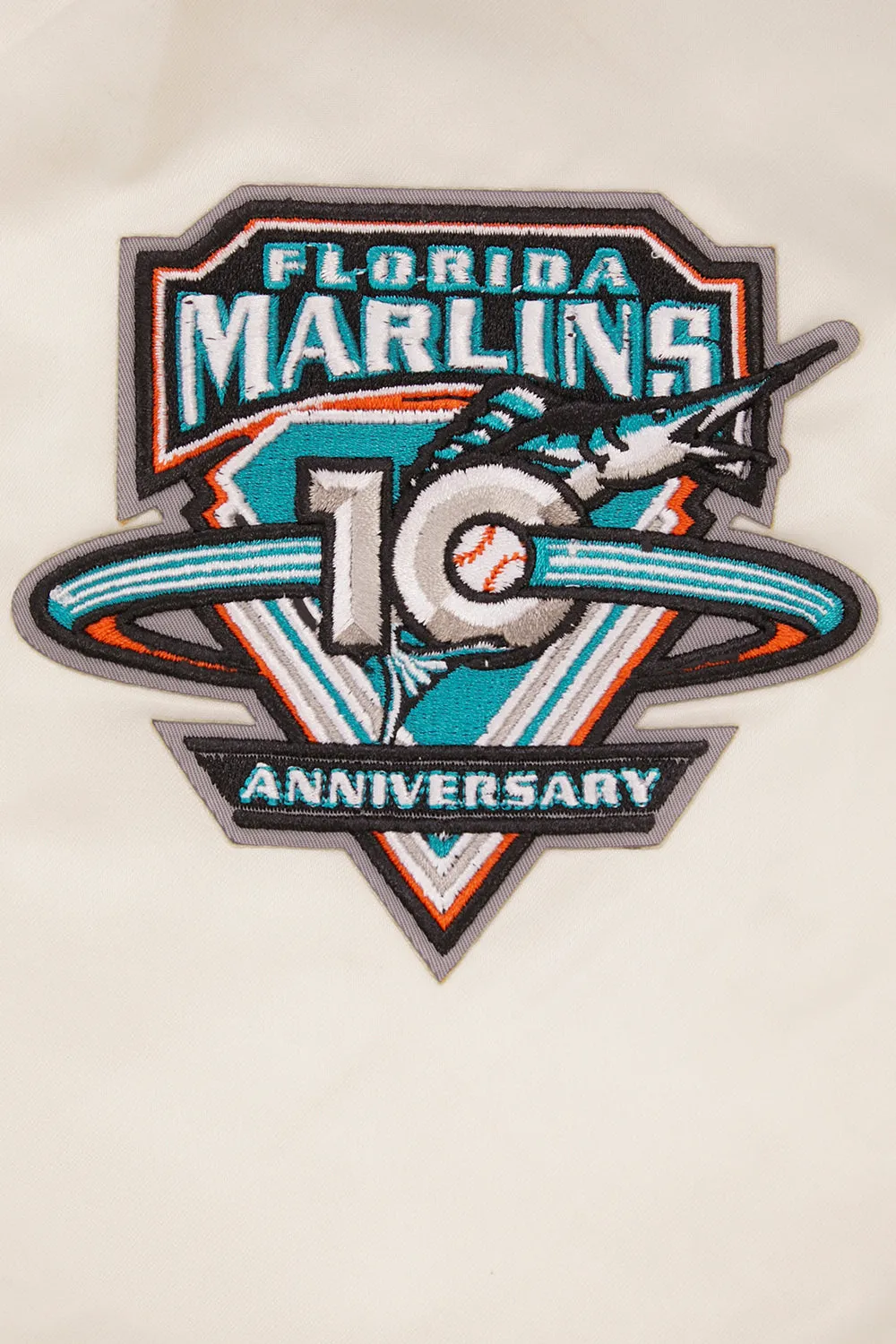 MLB FLORIDA MARLINS RETRO CLASSIC MEN'S RIB SATIN JACKET (EGGSHELL/BLACK)