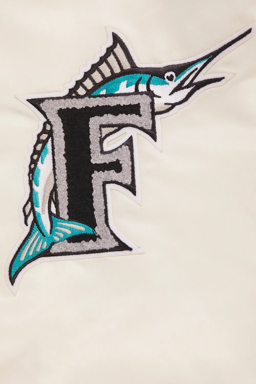 MLB FLORIDA MARLINS RETRO CLASSIC MEN'S RIB SATIN JACKET (EGGSHELL/BLACK)