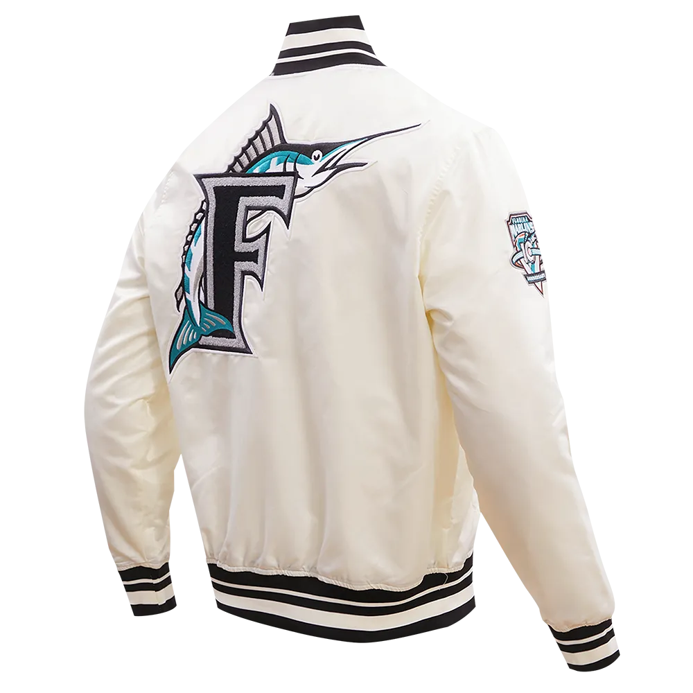 MLB FLORIDA MARLINS RETRO CLASSIC MEN'S RIB SATIN JACKET (EGGSHELL/BLACK)