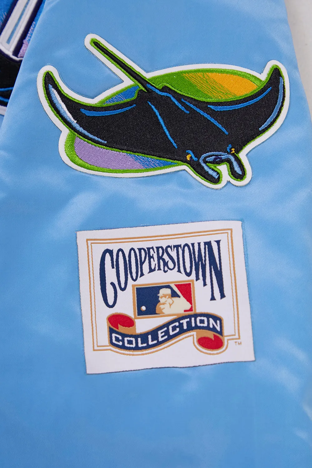 MLB TAMPA DEVIL RAYS RETRO CLASSIC MEN'S RIB SATIN JACKET (UNIVERSITY BLUE)
