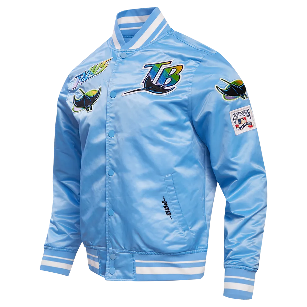 MLB TAMPA DEVIL RAYS RETRO CLASSIC MEN'S RIB SATIN JACKET (UNIVERSITY BLUE)