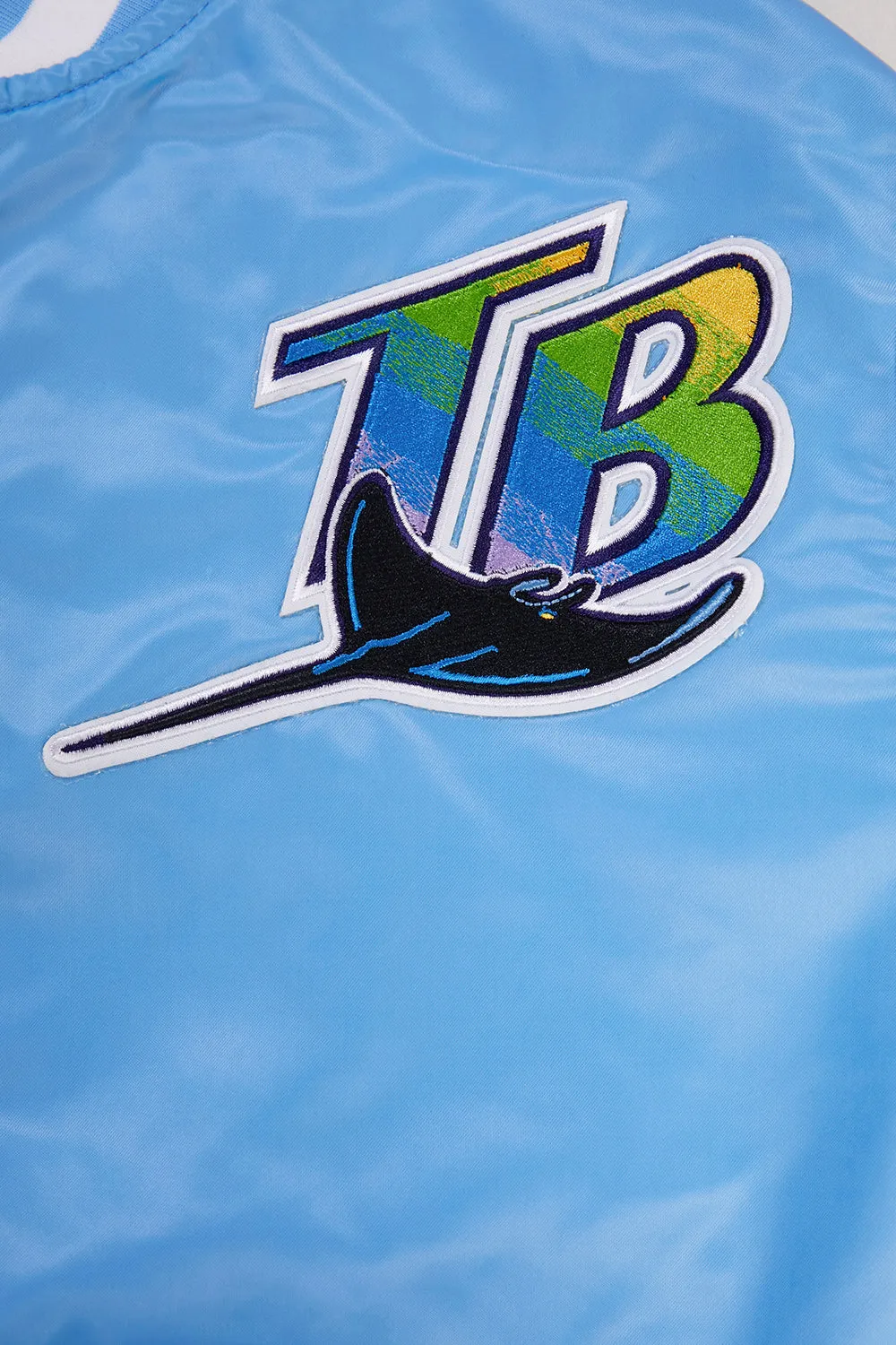 MLB TAMPA DEVIL RAYS RETRO CLASSIC MEN'S RIB SATIN JACKET (UNIVERSITY BLUE)