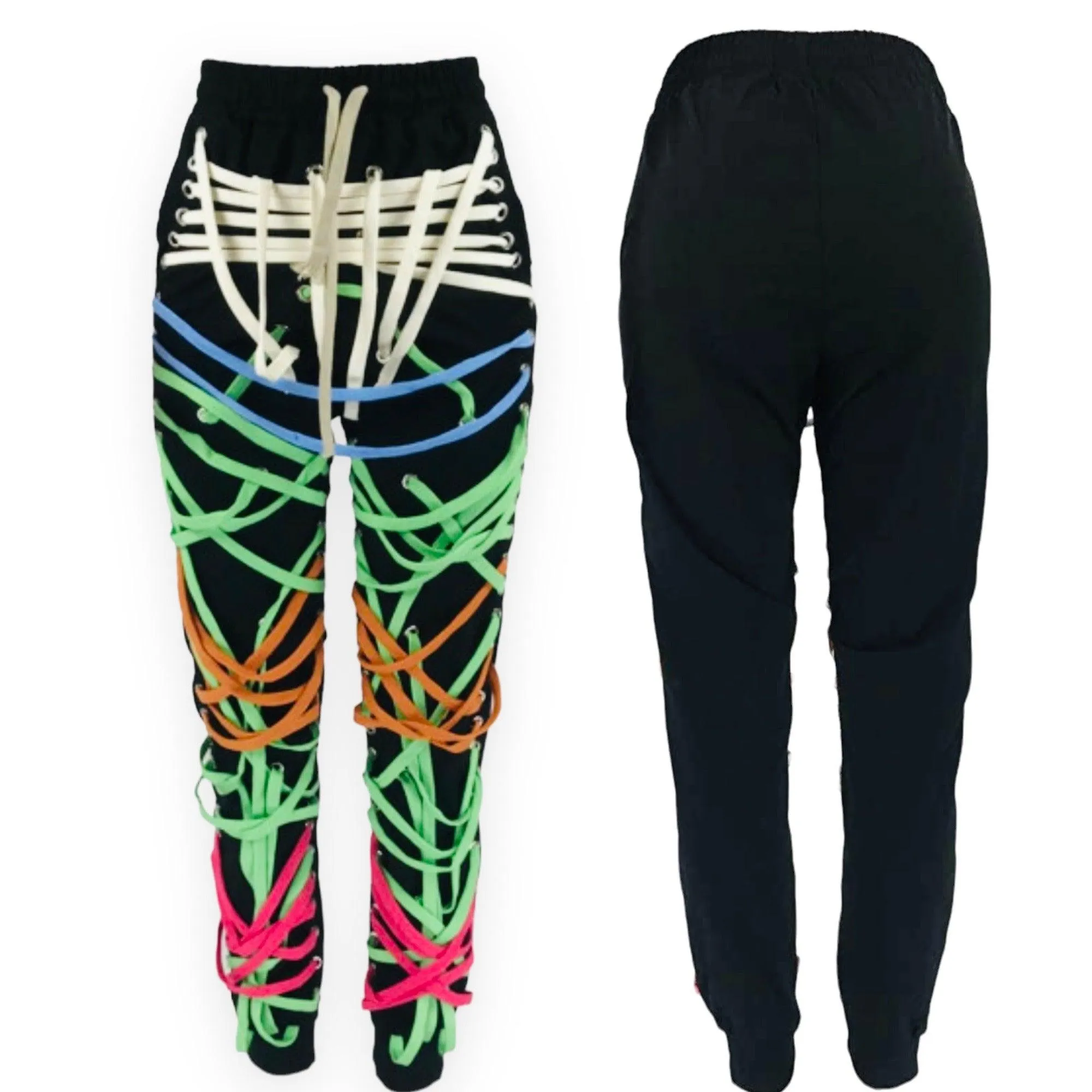 Multi Color Mega Strap Black Joggers