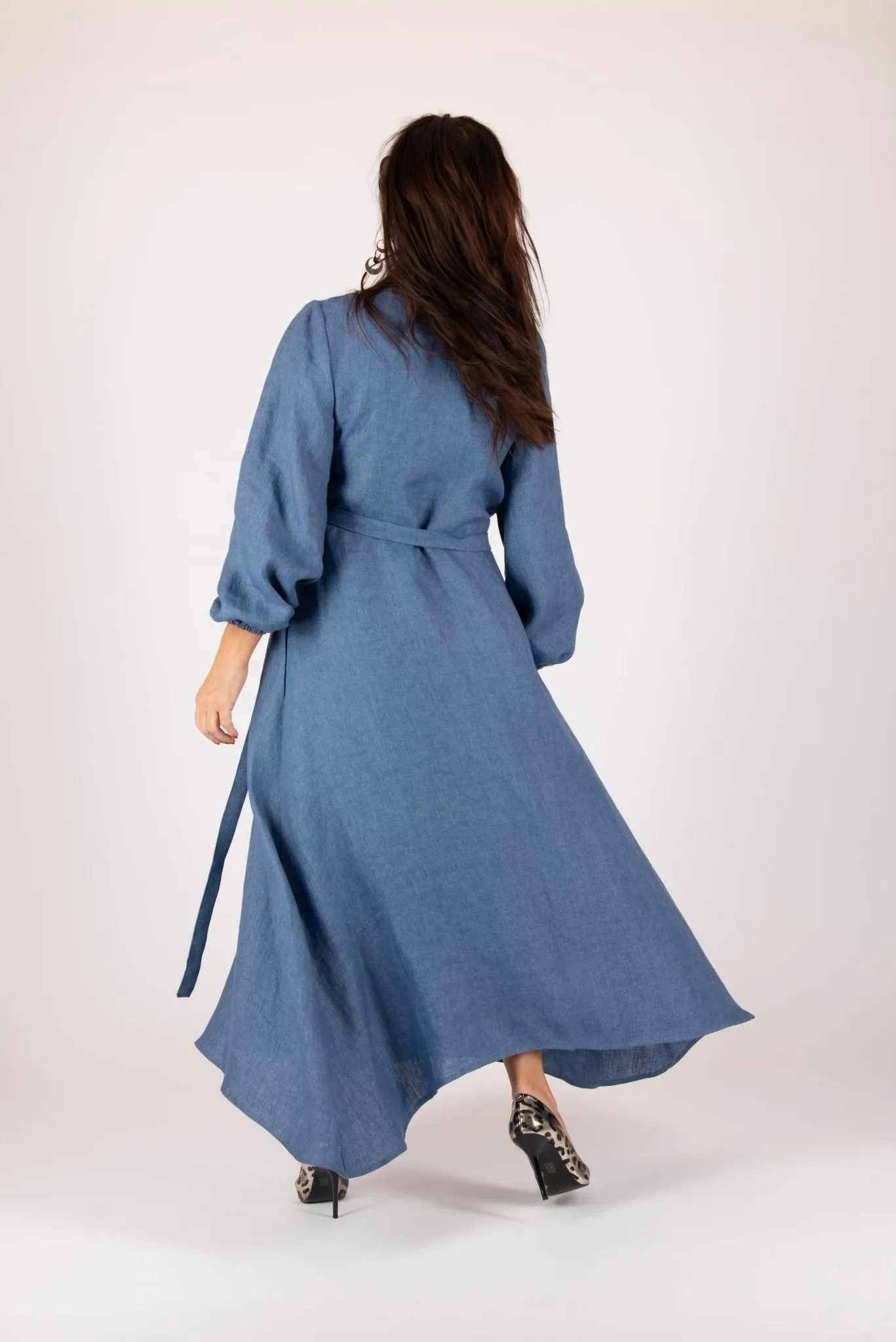 NAPOLI Linen Long Sleeves Wrap Dress
