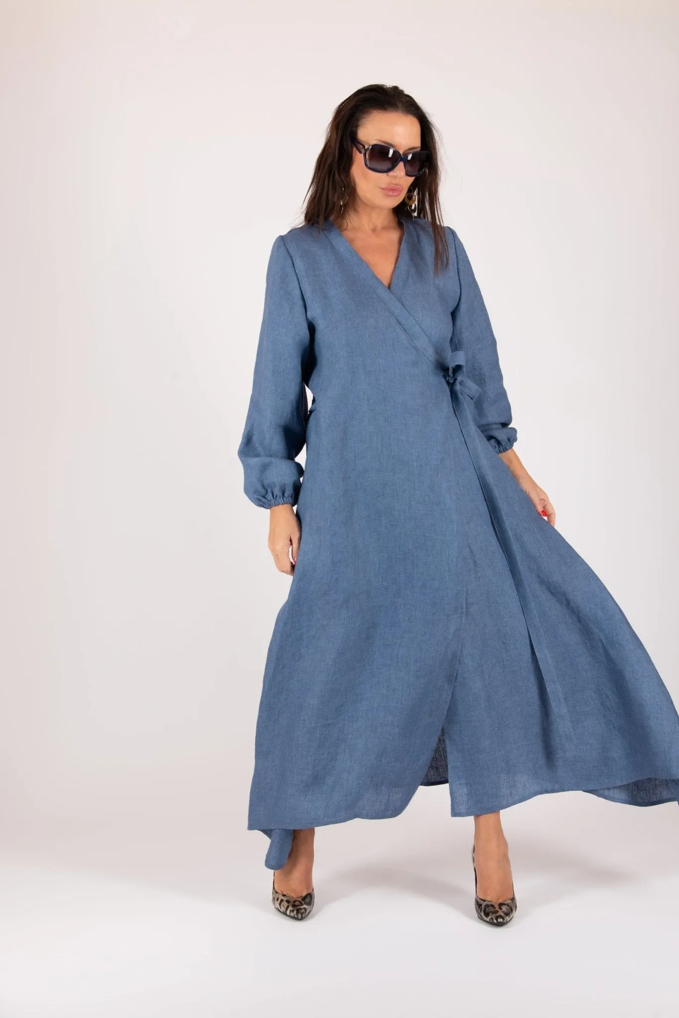 NAPOLI Linen Long Sleeves Wrap Dress