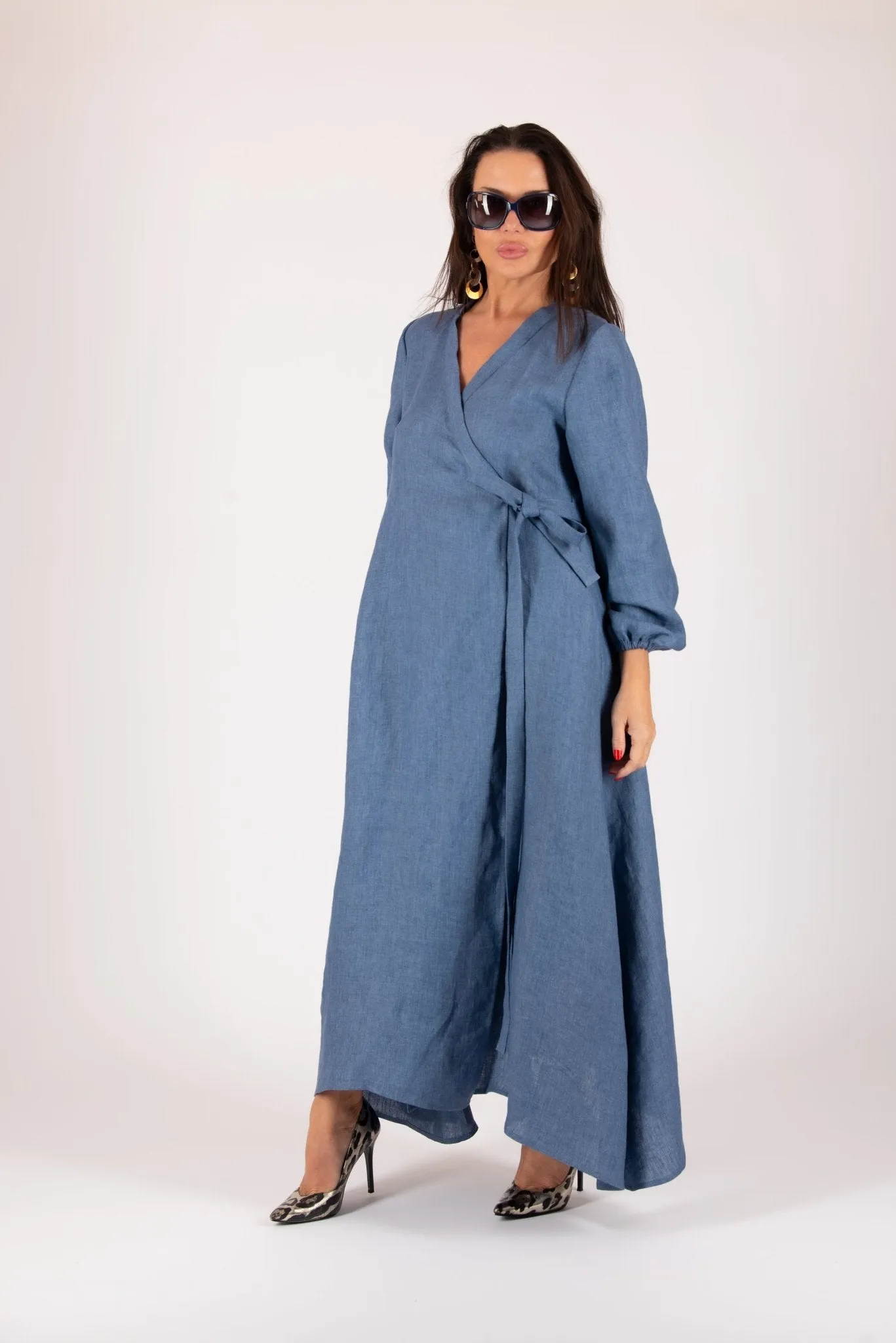 NAPOLI Linen Long Sleeves Wrap Dress