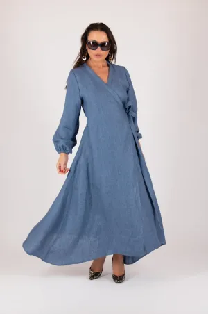 NAPOLI Linen Long Sleeves Wrap Dress