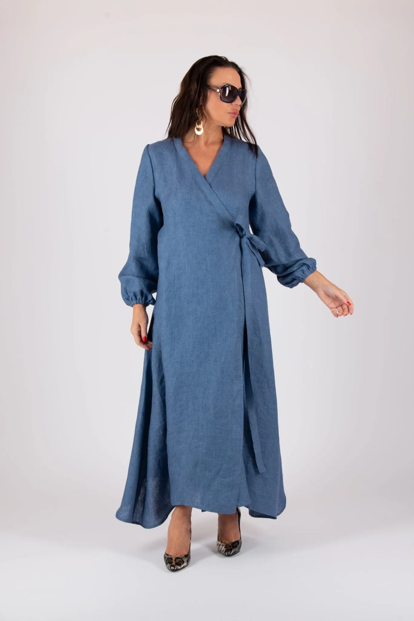 NAPOLI Linen Long Sleeves Wrap Dress