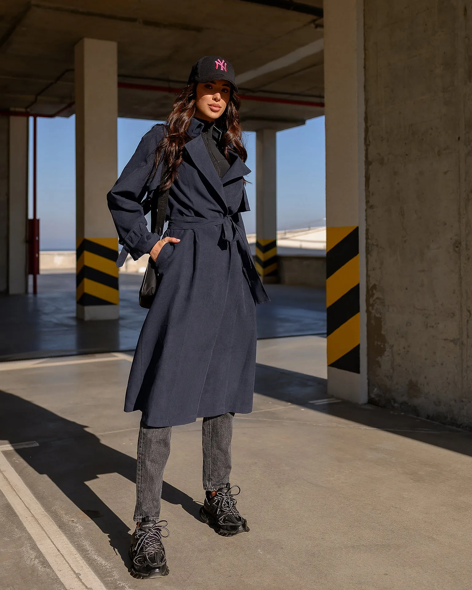 Navy Belted Trench Coat