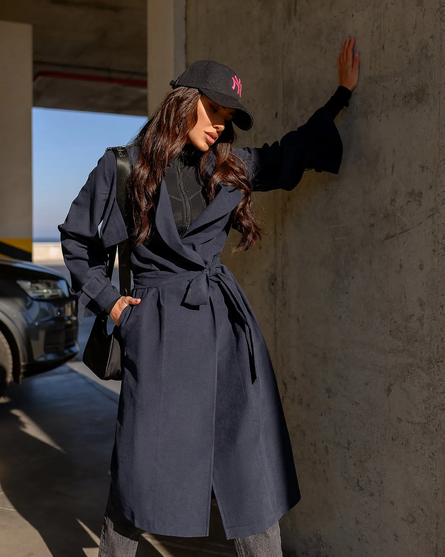 Navy Belted Trench Coat