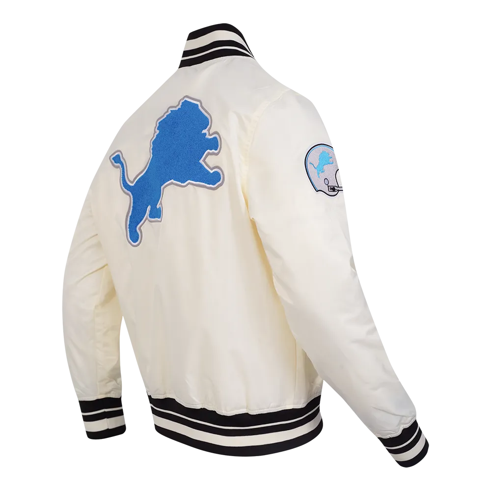 NFL DETROIT LIONS RETRO CLASSIC MEN'S RIB SATIN JACKET (EGGSHELL/ BLACK)