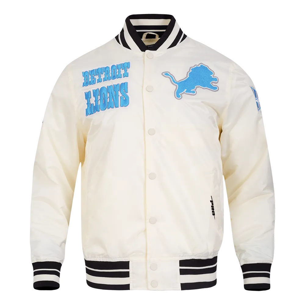 NFL DETROIT LIONS RETRO CLASSIC MEN'S RIB SATIN JACKET (EGGSHELL/ BLACK)