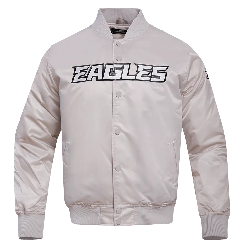 NFL PHILADELPHIA EAGLES BIG LOGO NO FILL MEN'S SATIN JACKET (SILVER)