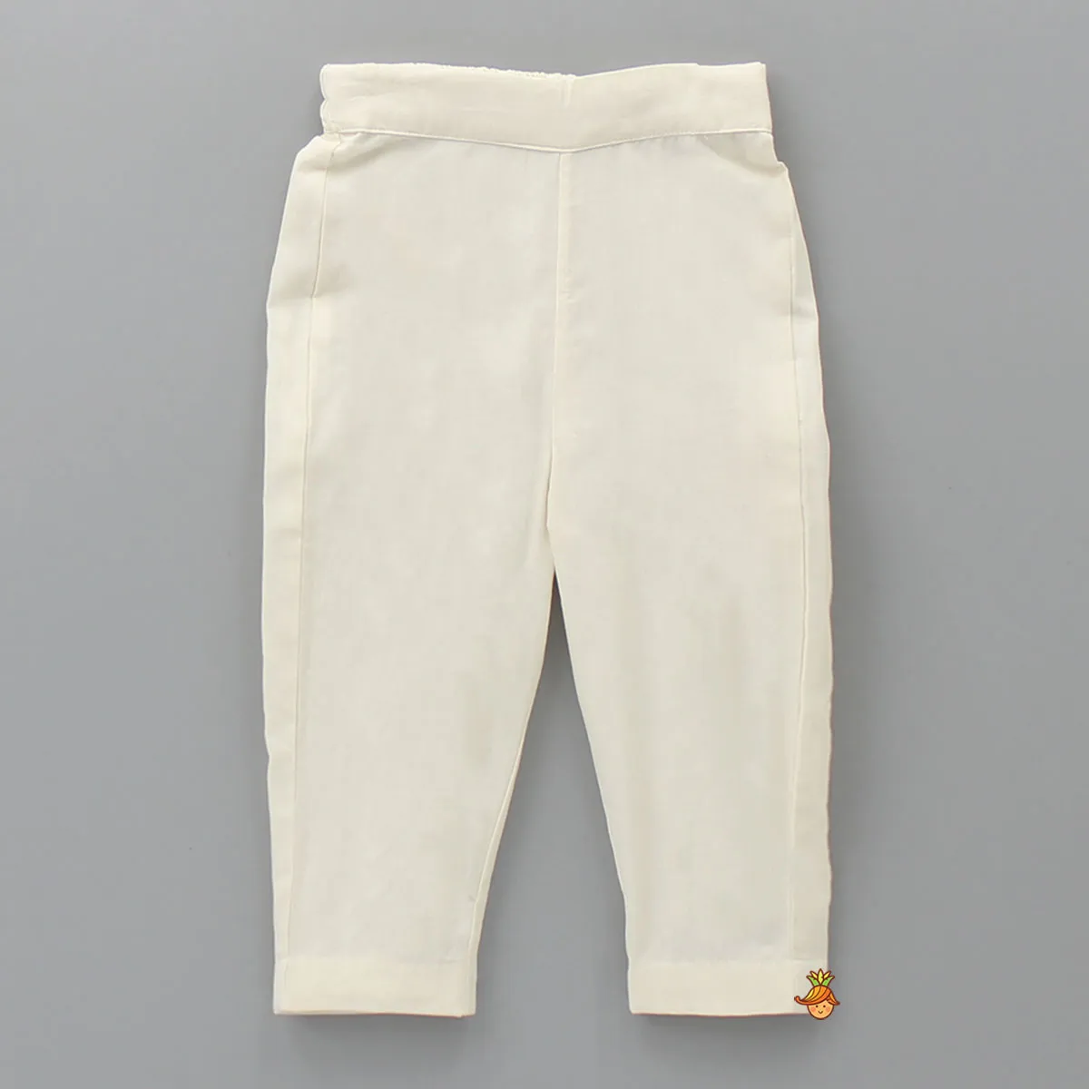 Off White Embroidered Cotton Kurta With Shimmery Pocket Square Jacket And Pyjama