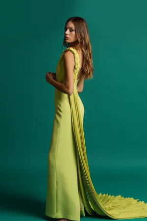 One-Shoulder Dress with Pleated Side Train