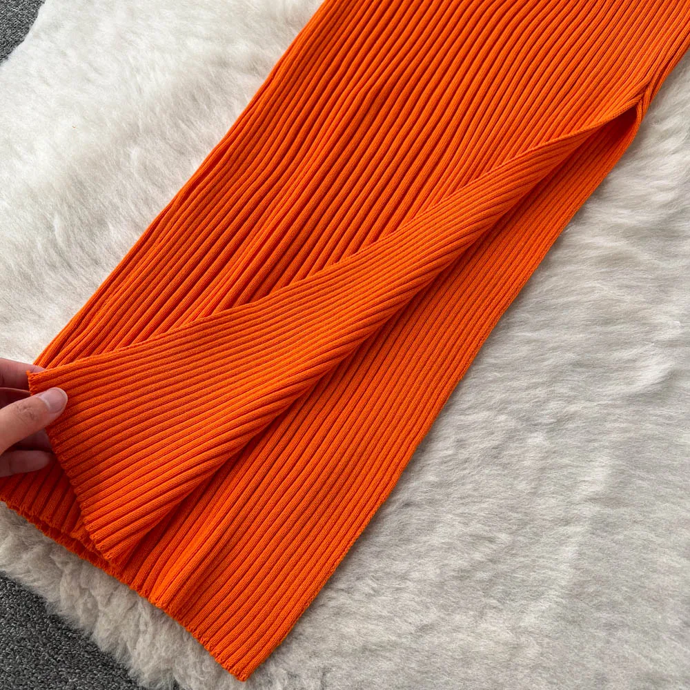 Openwork Backless Knitted Halter Dress