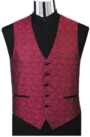 Paisley Jacquard Tuxedo Vest (#130V) - Raspberry