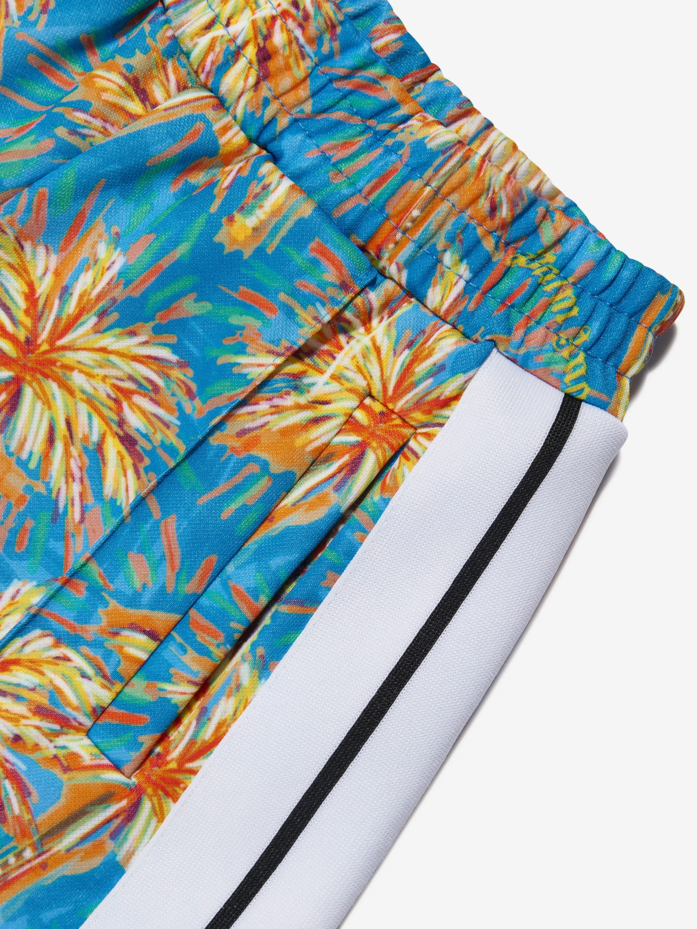 Palm Angels Boys AOP PA Palms Track Shorts in Blue