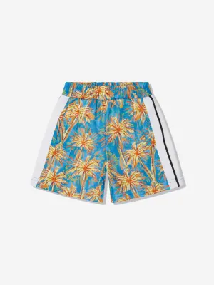 Palm Angels Boys AOP PA Palms Track Shorts in Blue