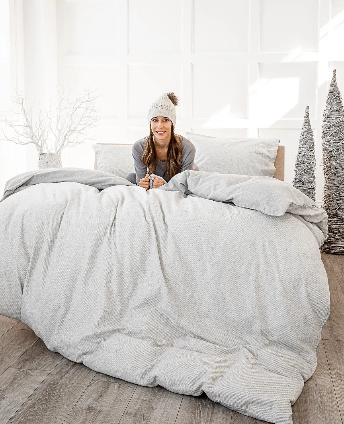 Pinstripe Oatmeal Flannel Sheet Sets