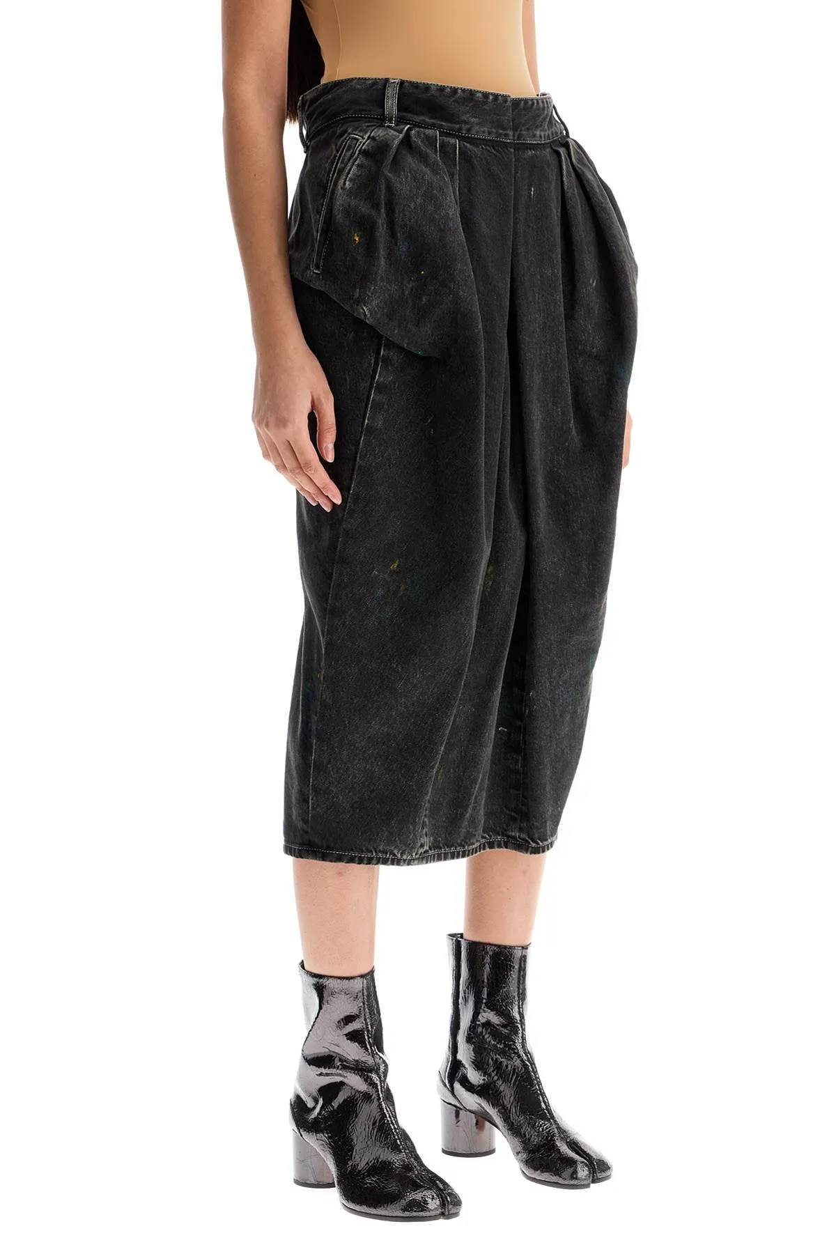 Pleated Denim Midi Skirt