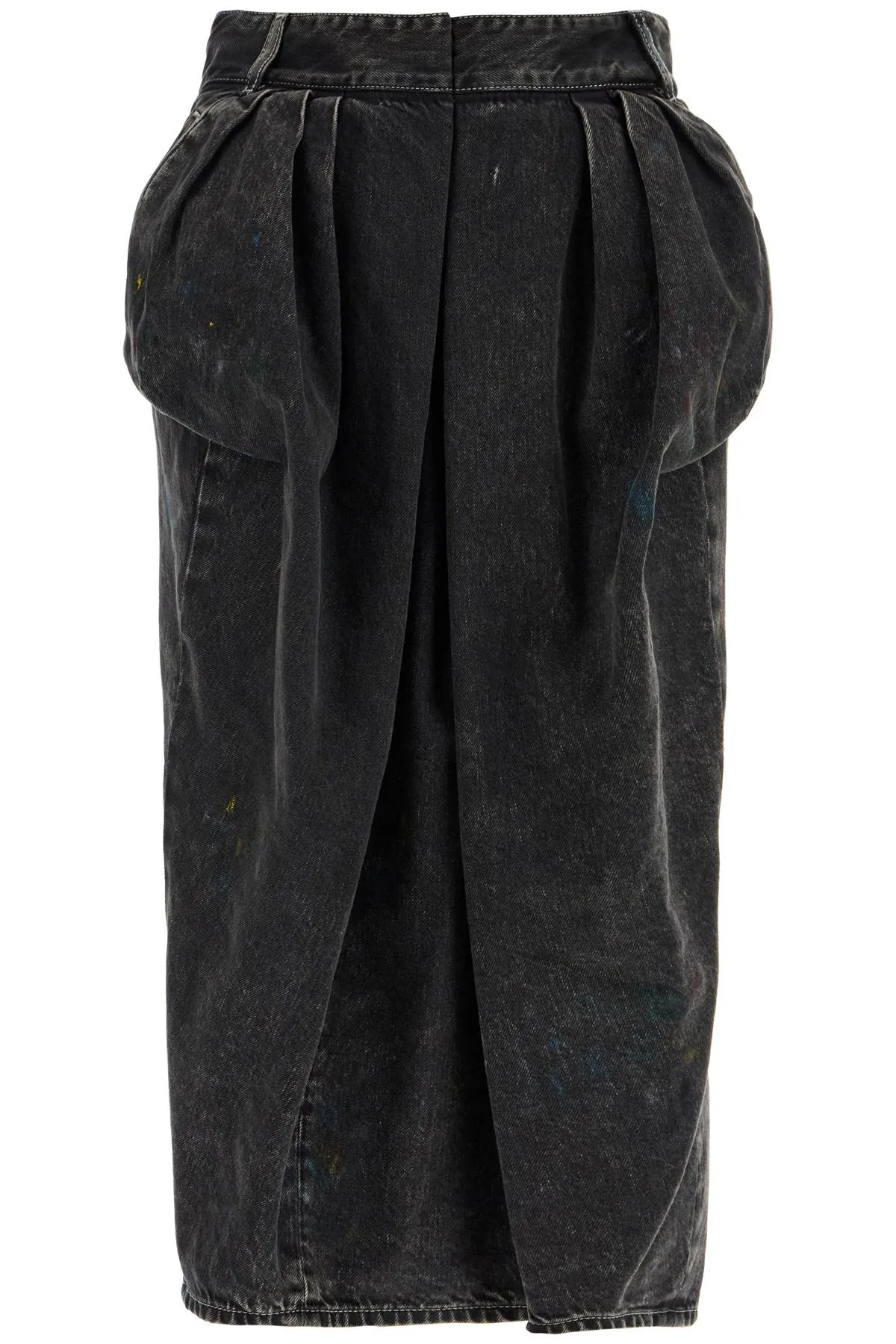 Pleated Denim Midi Skirt