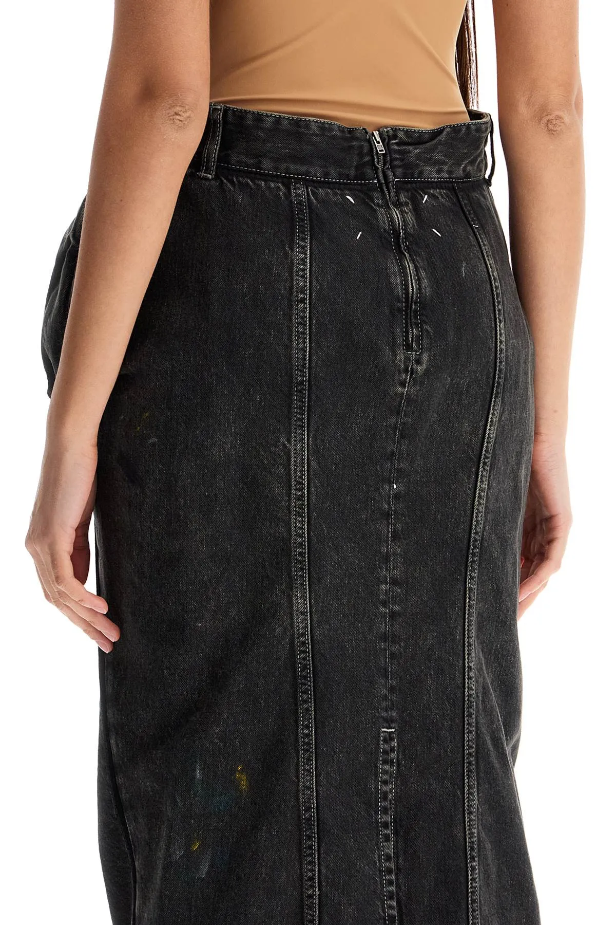 Pleated Denim Midi Skirt