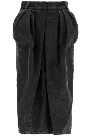 Pleated Denim Midi Skirt