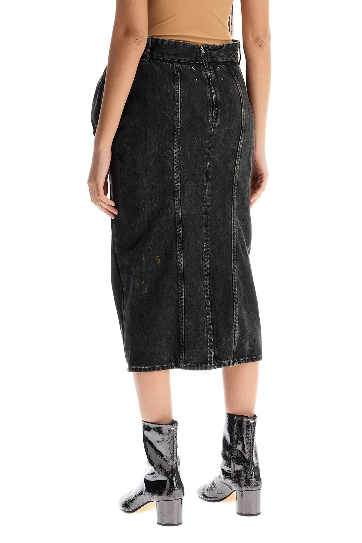 Pleated Denim Midi Skirt