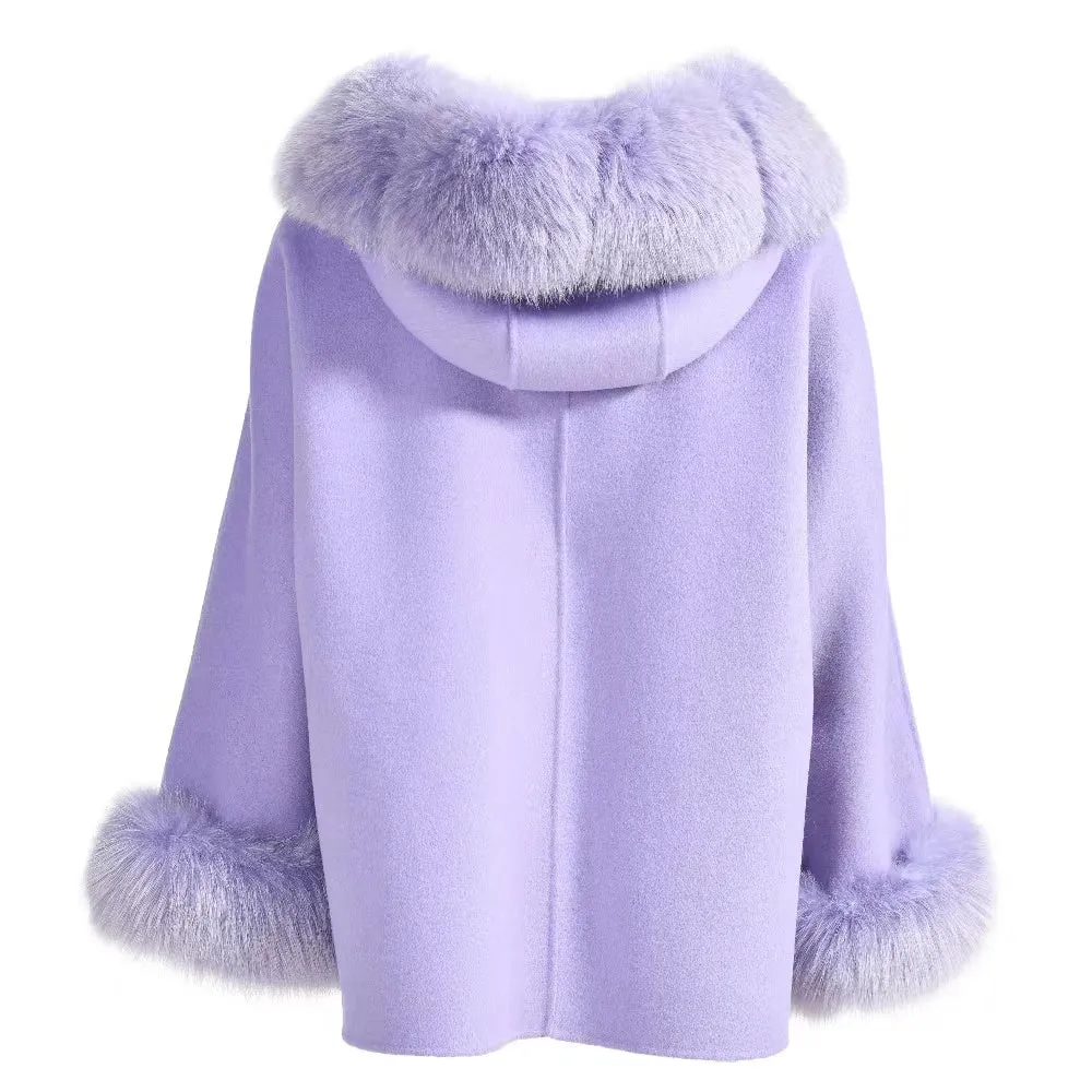 PRE ORDER(Delivery in 2-3 weeks)MI LOVES SIGNATURE Luxurious Anna cashmere Adult coat with Fox fur trim and cuffs.