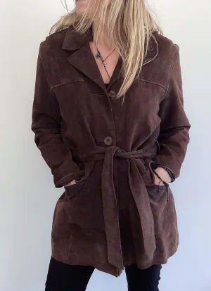 Preloved Genuine Suede Leather Belted Jacket