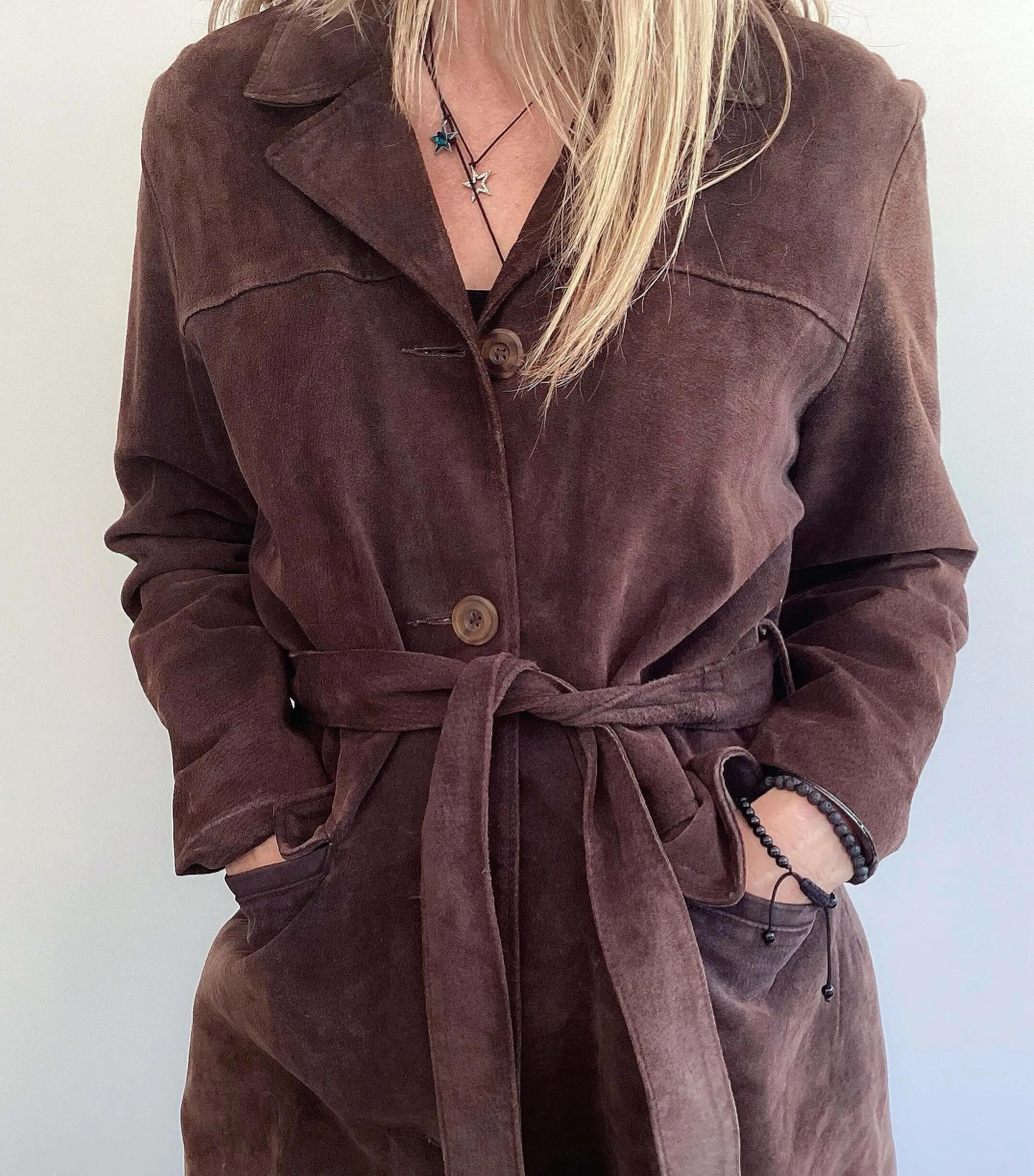 Preloved Genuine Suede Leather Belted Jacket