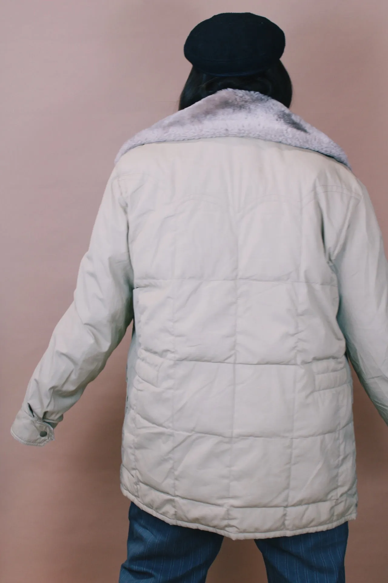 Puffy Jacket with Faux Fur Trim