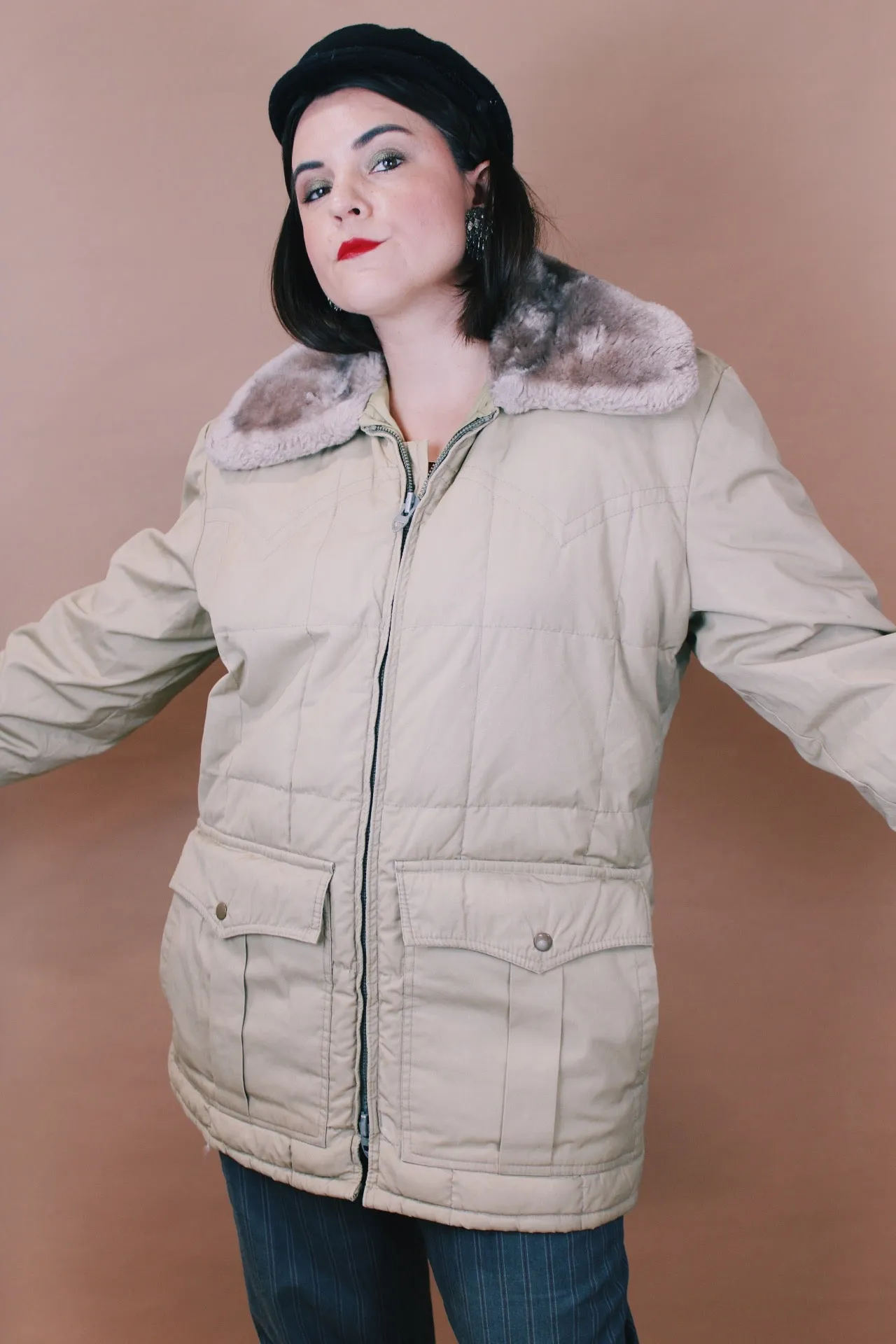 Puffy Jacket with Faux Fur Trim