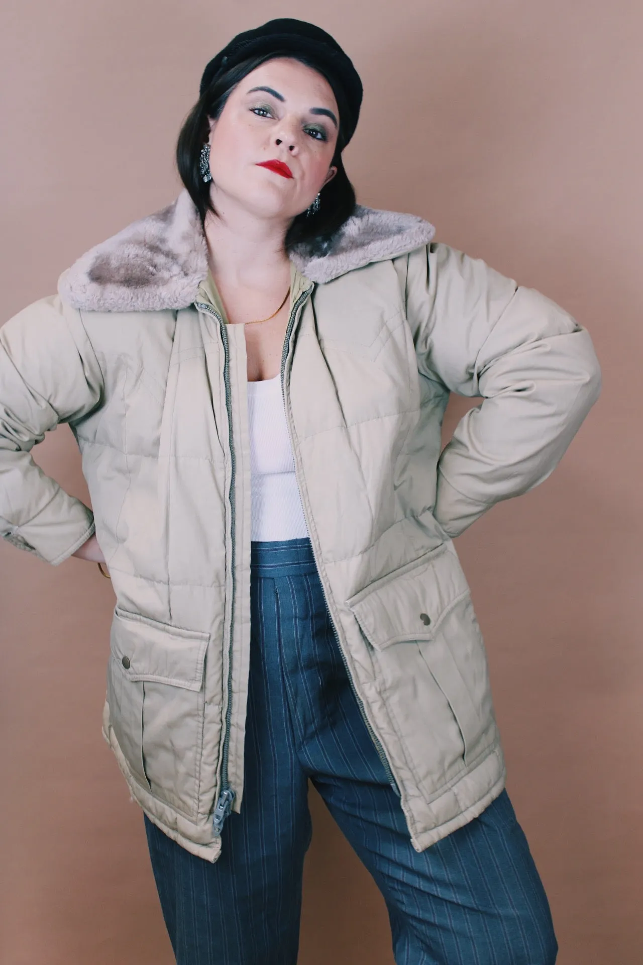 Puffy Jacket with Faux Fur Trim