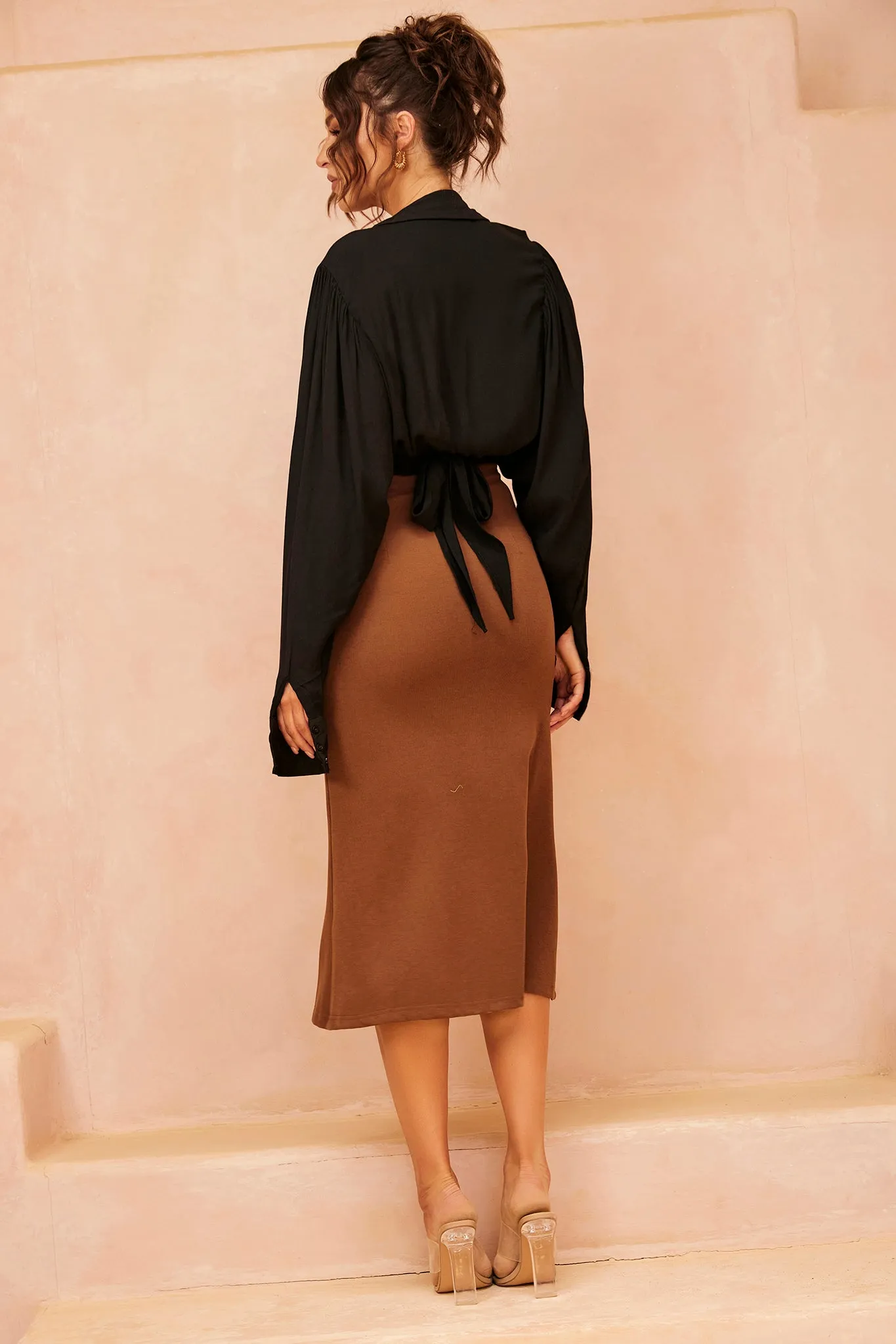 Pull Me In Midi Skirt - Brown